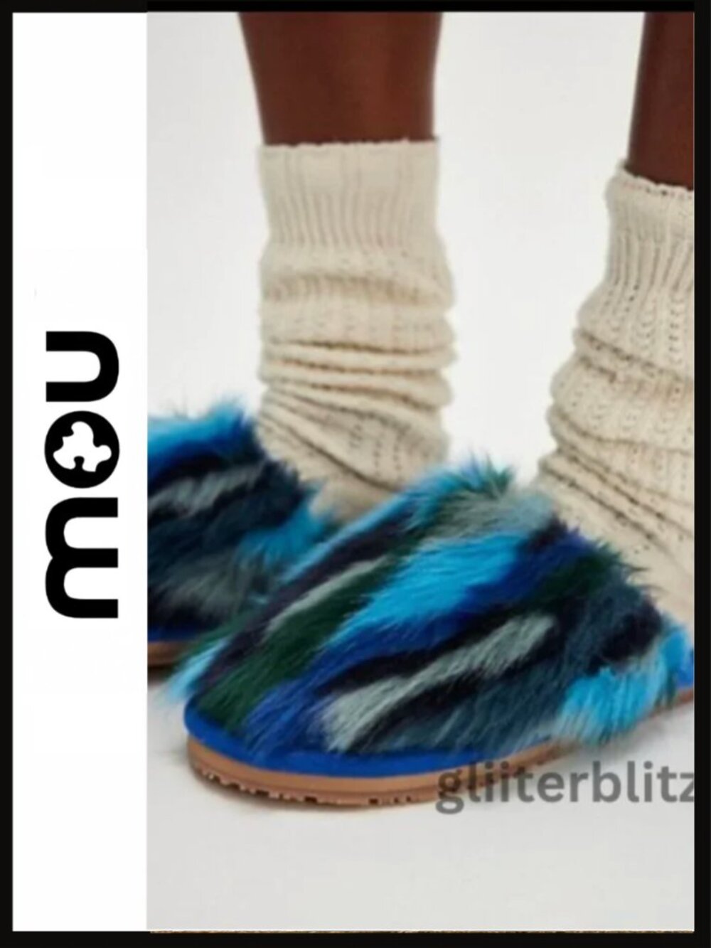 MOU  Carnival Faux Fur Slippers - Size EU 39 Size 8.5 / 9 NWT